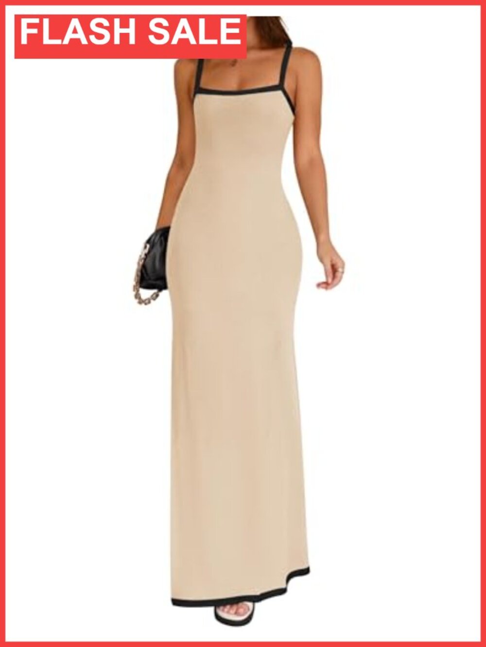 Summer Spaghetti Strap Square Neck Backless Maxi Dress